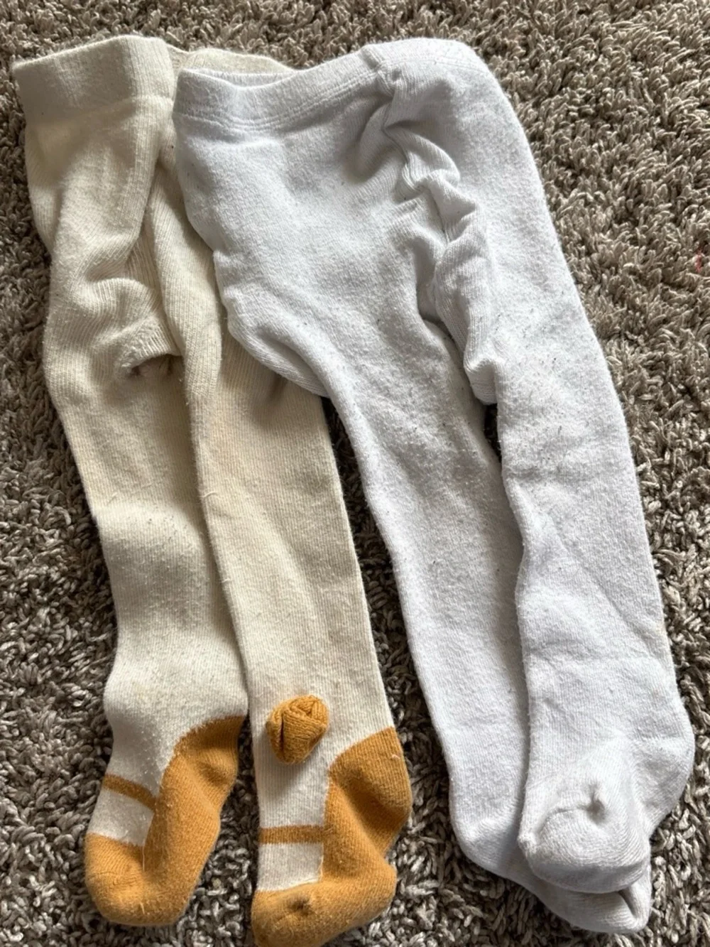 Kids Cotton Blend Tights - White and Cream with Mustard Accents